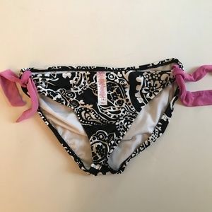 Justice Black White Pink Tie Paisley Bikini Bottom